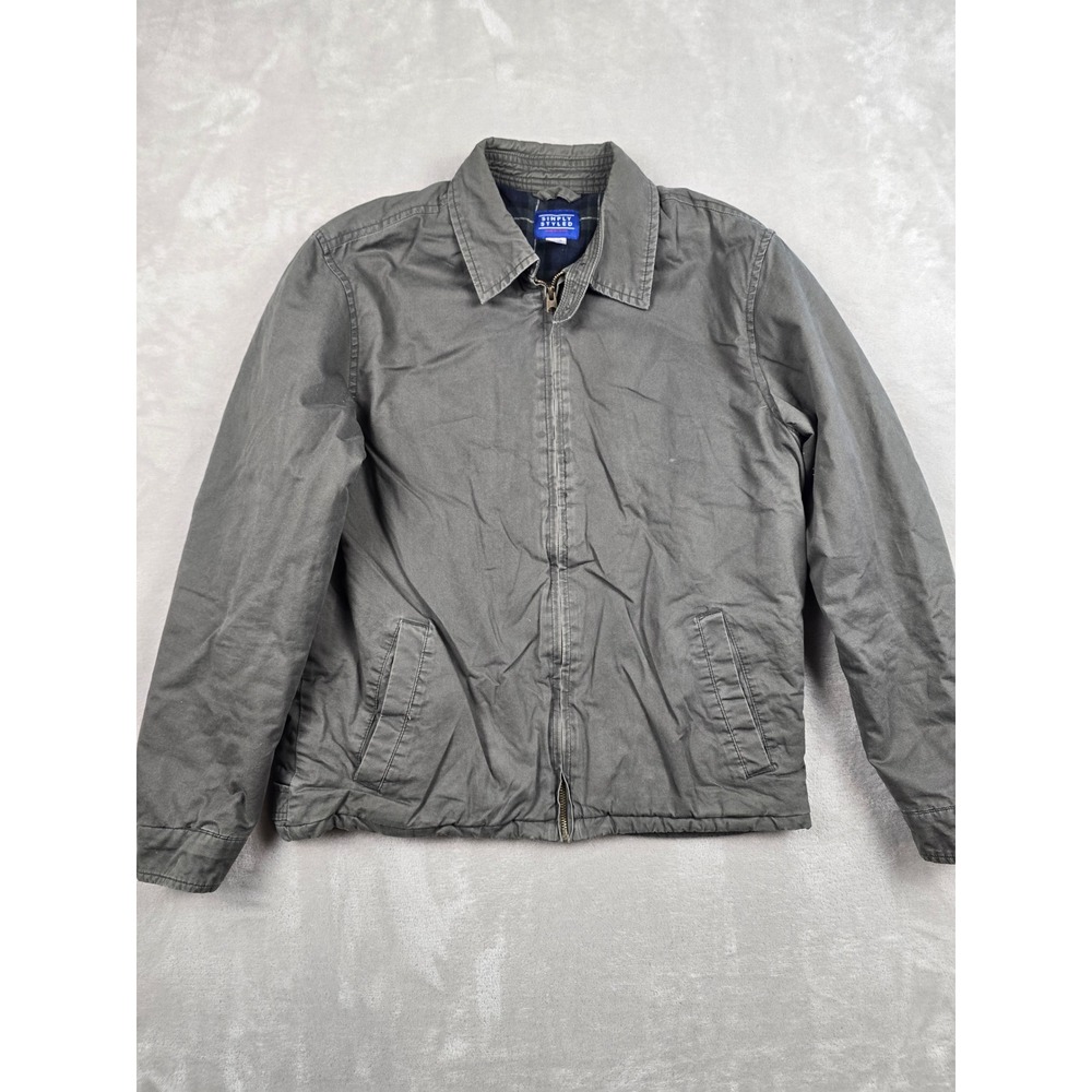 Simply Styled Harrington Jacket Mens Size S Gray Plaid Lined Full Zip Coat